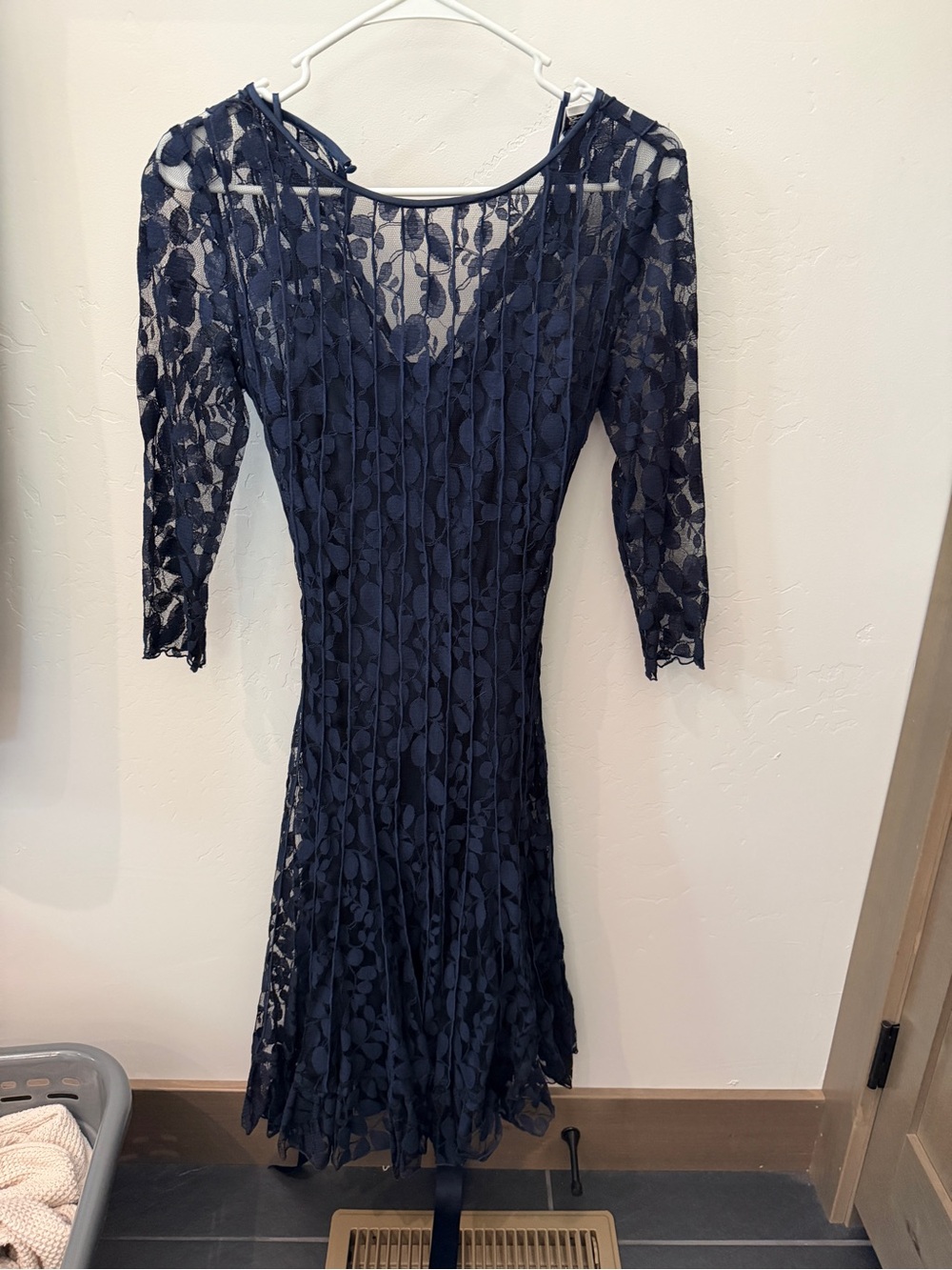 Joseph Ribkoff Navy Floral Lace Long-Sleeve Fit-and-Flare Dress